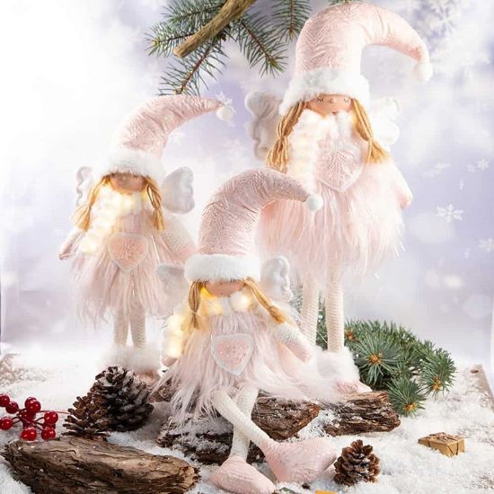 Снимка на Коледен светещ ангел Pink 3 36x16x8 см