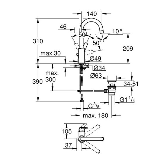 Снимка на Смесител за баня 1/2″ L-размер Bauflow GROHE